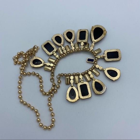 The Limited Gold Tone Ball Chain Blue Rhinestone Boho Chic Statement Necklace - Picture 4 of 10